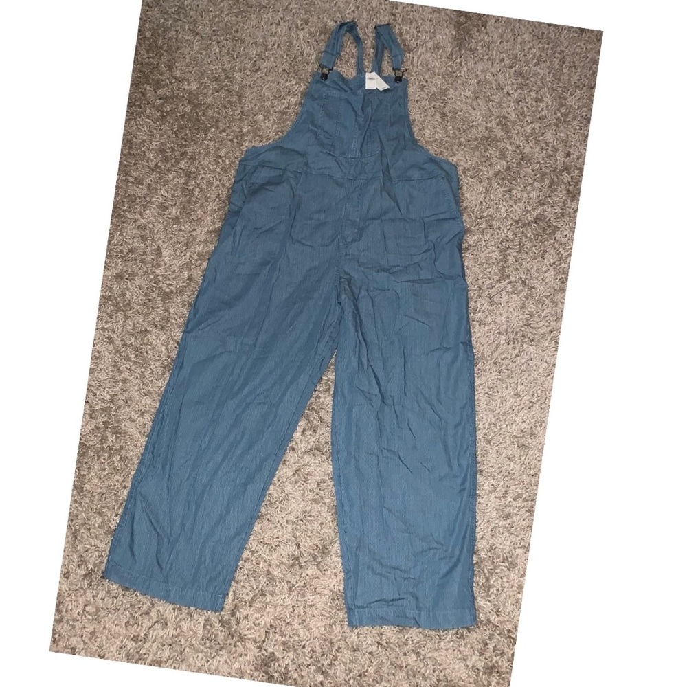 Aerie Blue railroad stripe overalls